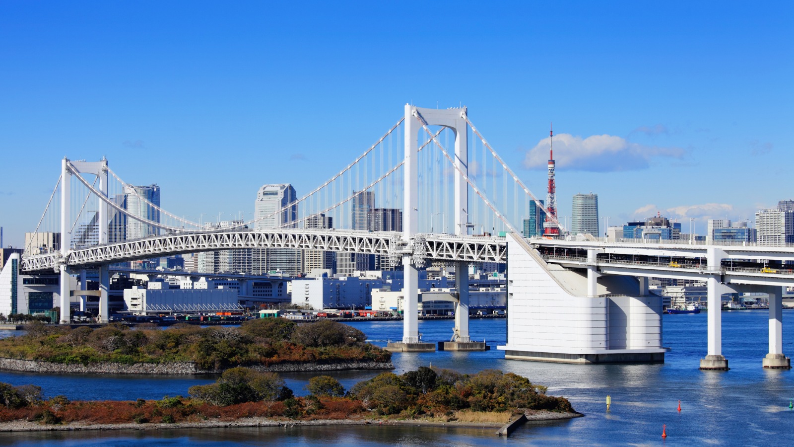 View of Tokyo Bay and Rainbow Bridge framed perfectly from the tinted car window