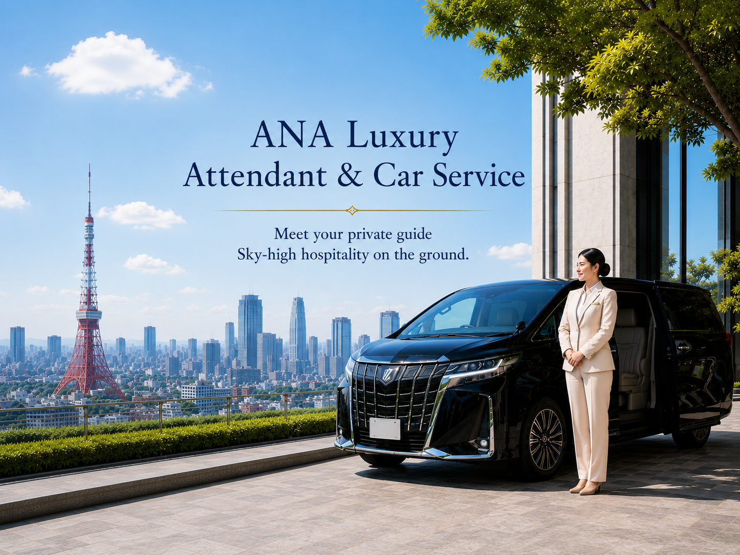 Luxury black sedan in Tokyo